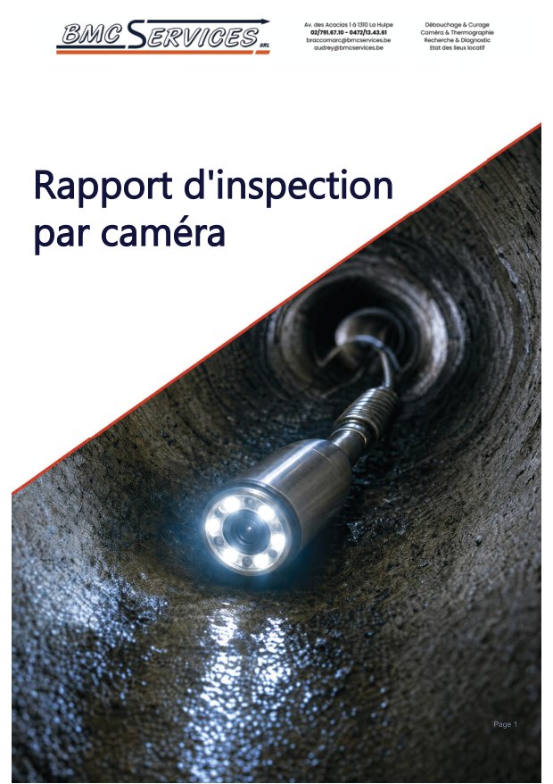 Couverture du modèle de rapport d'inspection par caméra de BMC Services.